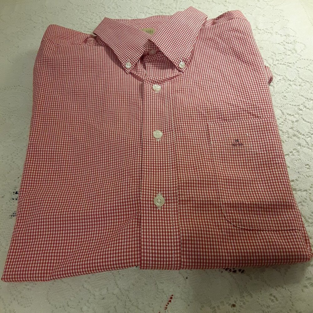 Club Room Men's 16 -32/33 Regular Fit Long Sleeve Rec & White Check Shirt